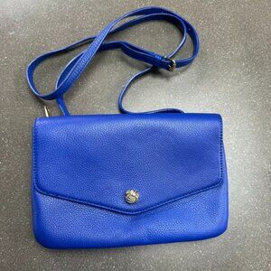 Vintage Leather Talbots Blue Crossbody Bag Purse Gold Excellent Condition